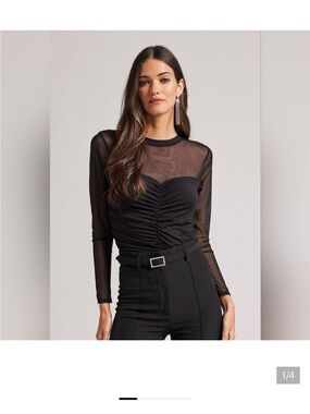 Generation Love Black Sheer Ruched Long-Sleeve Top